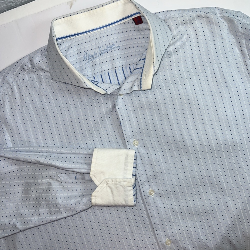 Robert Graham Shirt Men's 43/17 Blue Polka Dot‎ Striped Button Up Cotton*